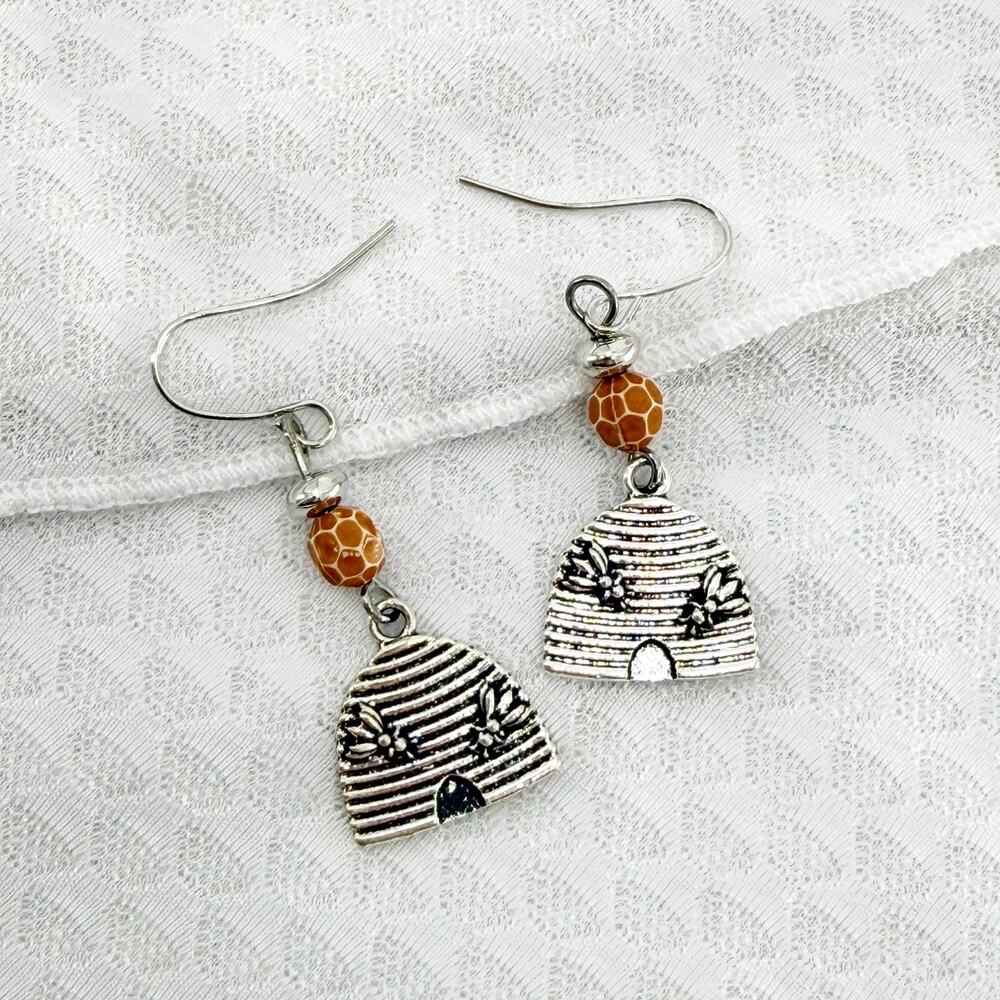 Bee Hive Earrings, Bee Dangle Earrings, Bumble Bee Earrings